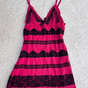 VTG Victoria Secret Pink and black lace babydoll slip dress